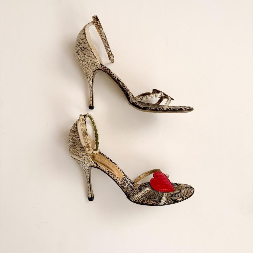 Dolce Gabbana gold snake print heart sandals strappy heels runway vintage US 5 - Picture 5 of 8